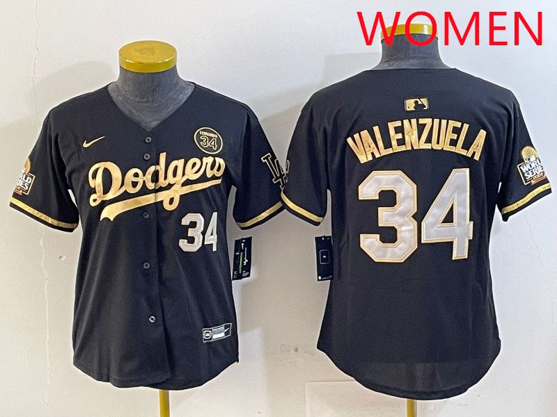 Women Los Angeles Dodgers #34 Valenzuela Black Gold 2025 Nike MLB Jersey style 414->los angeles dodgers->MLB Jersey